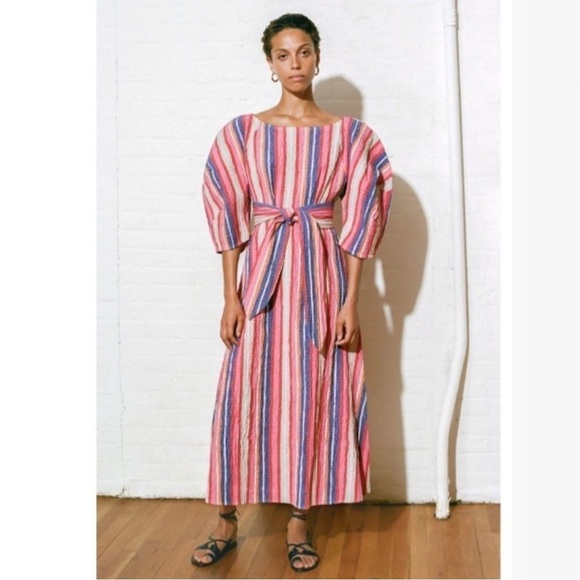 Mara Hoffman Cecilia Stripe Organic Cotton Midi Sun Dress Rainbow Multi Medium - Picture 2 of 12